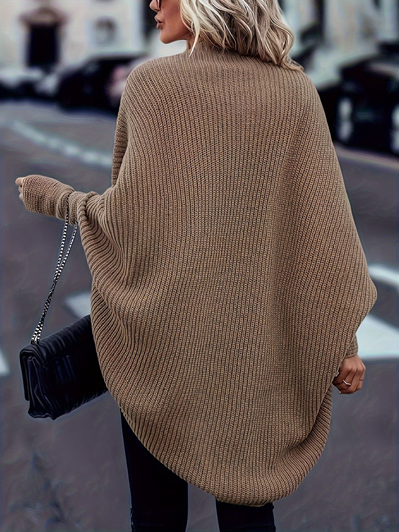 Elegant Women'S Batwing Sleeve Knit Cardigan - Solid Color, Open Front Sweater with Button Details, Perfect for Fall/Winter Casual Wear, Stylish Layering Piece | Button Detail Cardigan | Knit Construction, Sweater Cardigan
